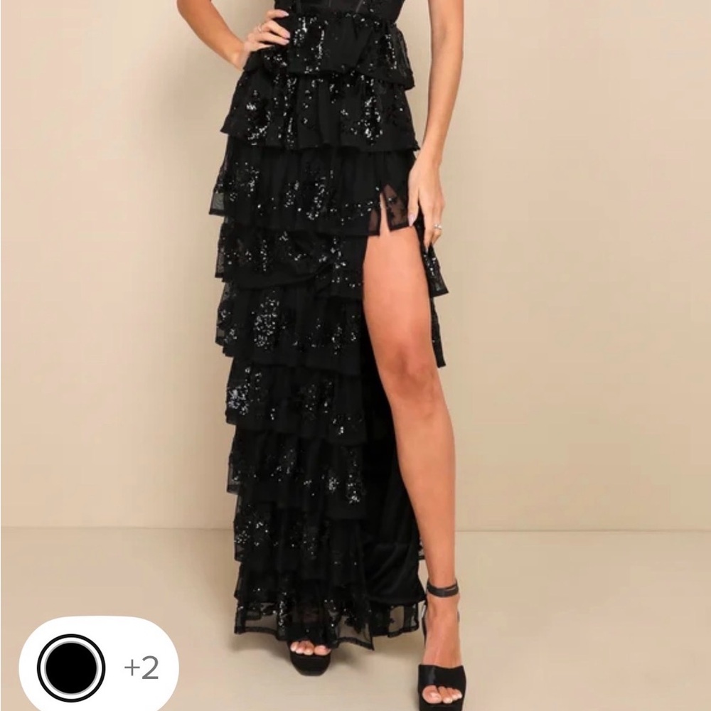Lulu's Black Strapless Sequin Tiered Dress